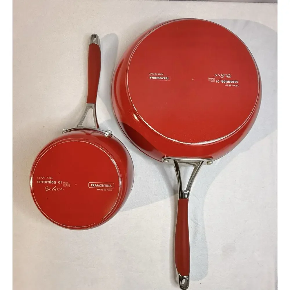 Tramontina Deluxe Ceramic Nonstick 1O In Fry Pan 1.5 Qt Sauce Pot SET Made Italy